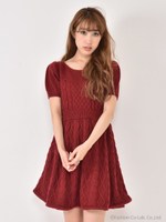 半袖ケーブルニットワンピース/ネイビー