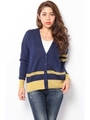 【AZUL by moussy】12G AW×AC袖ライン1P裏毛風長袖カーデ/柄BLD