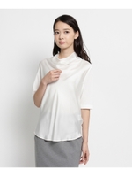 サテン×ジャージボトルネックカットソー/オレンジ(067)