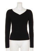 Vネックリブニット/ブラック