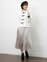 サテンプリーツ/SK/カーキ