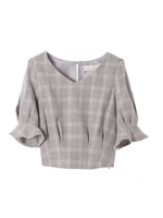 袖シフォンＶネックチェックセットアッププルオーバー/ライトグレー