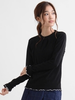 配色フリルプルオーバー/ブラック