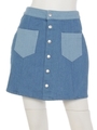 【sc】バイカラーデニムワッペンミニスカート/ブルー