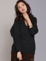 Couture-line（クチュールライン）バックボリュームVネックプルオーバー/ イタリー糸/Lブラウン