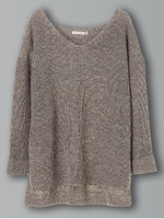 Vネック畦ルーズプルオーバー/杢グレー