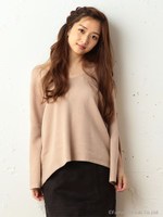 袖スリットダブルフェイスニットトップス/ネイビー