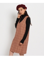 千鳥チェックジャンパースカート/ボルドー系(164)