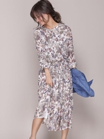 プリントロングワンピース/ネイビー