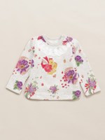 コサージュプリント　チュールモチーフトレーナー/レッド