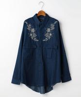 刺繍デニムシャツチュニック