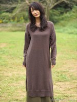 ウールモヘヤミックス Vネックニットワンピース/ブラウン