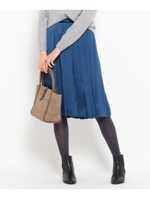 サテンプリーツスカート/カーキ&グリーン系(028)