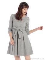 リボン付き2WAYフレアワンピース/ライトグレー