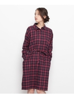 ウエストリボンチェックワンピース/ボルドー(264)