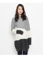 3色切り替えロングニット/キャメル(541)