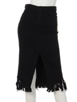 フリンジヘムミディスカート/ブラック