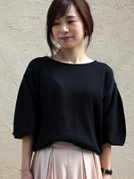 ボリューム袖ニットプルオーバー/ブラック