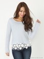 レースヘムknit トップス/BLK