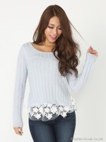 レースヘムknit トップス/BLK