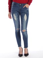 ダメージデニムフリンジスキニーパンツ/ブルー