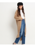 ◆アルパカ混ケーブルロングニットカーディガン/ライトベージュ(051)