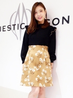 コーデュロイ風花柄スカート/キャメル柄