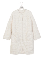 ノーカラーファーロングジャケット/ブラウン