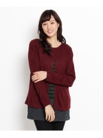 フロントシャンレイヤード風ニットソー/ワインレッド(063)