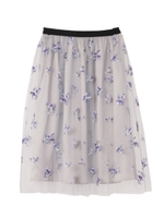 花柄刺繍チュールスカート/カーキグリーン