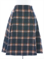 起毛チェック柄フロントスリットフレアスカート/モカ(手張り)