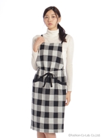 【OUTLET】ブロックチェックジャンパースカート/ネイビー