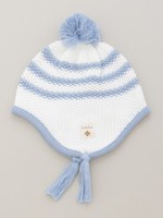 配色ボーダー耳付き帽子/ブルー
