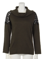 ７Ｇアンゴラ混レース切替オフタートルプルオーバー/カーキ