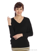 テールヘムVネックニット/ブラック