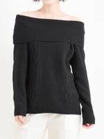 鹿の子×ケーブルオフショルダーニット/オフ