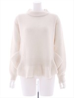 裾フリル長袖ニット/ホワイト