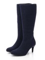 【ストレスフリー】パールビジューヒールロングブーツ/NAVY
