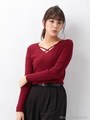 【売り切れ次第終了】レースアップ Vネックリブ/ニット/キャメル