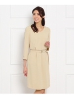 〔洗える〕ダブルクロスベルト付きワンピース/ライトベージュ(051)