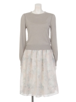 花柄コンビワンピース/イエロー