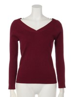 抜けVニット/レッド