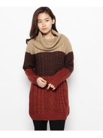 三段切り替えオフタートルワンピース/ワインレッド(563)