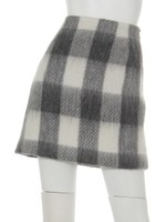 ブロックチェックシャギー台形スカート/キャメル