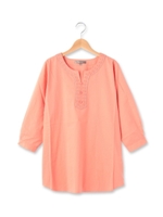 フラワー刺しゅうキーネックブラウス/オレンジ(067)