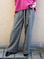 ウエストリボンツイードワイドパンツ/ブラック