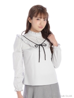 ヨークフリルリボンブラウス/ブルー