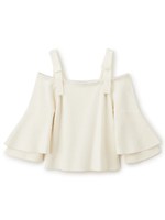 ラップフリルソデニットトップス/ホワイト