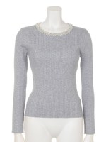 衿ビジューリブニット(ライトグレー/ミントブルー/ラズベリー)/ミントブルー