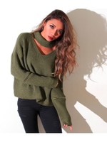 【LATINA】袖ジップチョーカー付きニット/BK